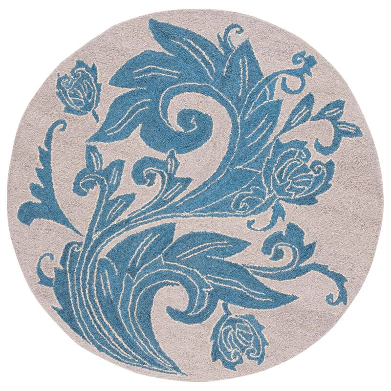 SAFAVIEH Handmade Abstract Chloi Floral Wool Rug - 6' Round - Beige/Blue