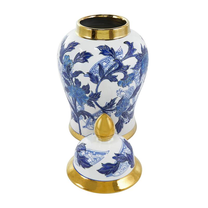 Blue Ceramic Floral Decorative Jars
