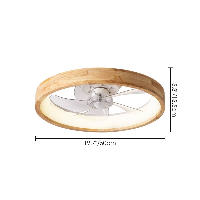 19.7" Modern Flush Mount Ceiling Fan with LED Light and Remote Control, Wooden Finish for Bedroom/Living Room - 5