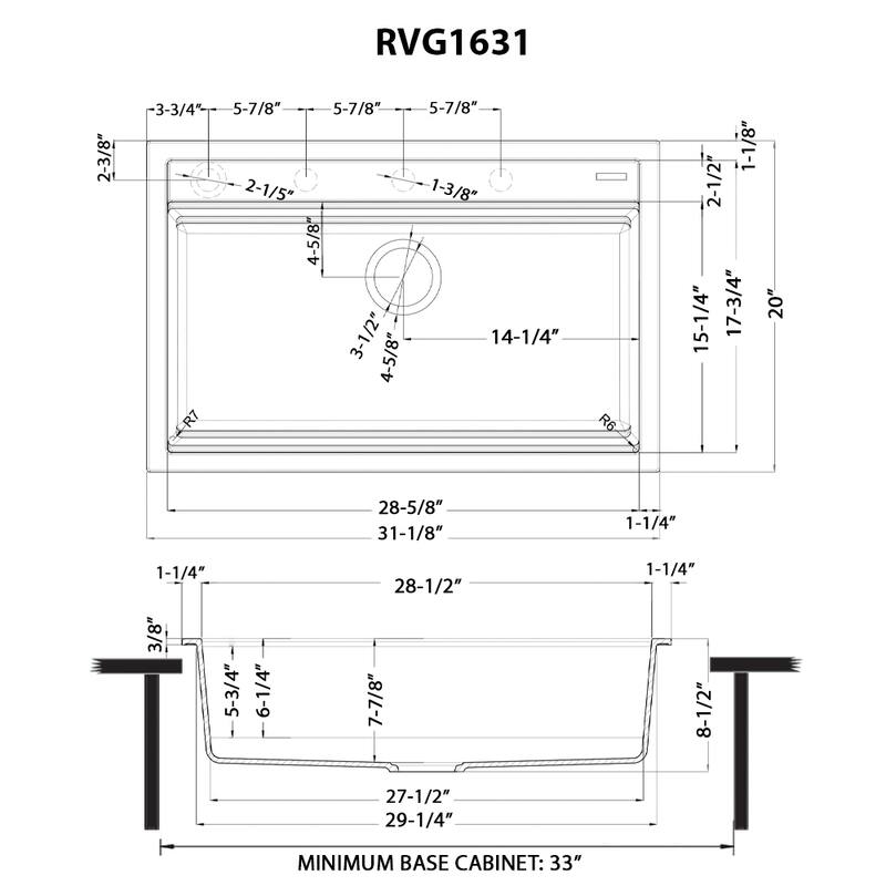 Ruvati 31-inch epiCube Granite Composite Workstation Matte Black Drop-in Kitchen Sink - RVG1631BK