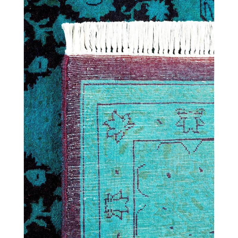 Overton Hand Knotted Wool Vintage Inspired Modern Contemporary Overdyed Blue Runner Rug - 6' 2" x 9' 0"