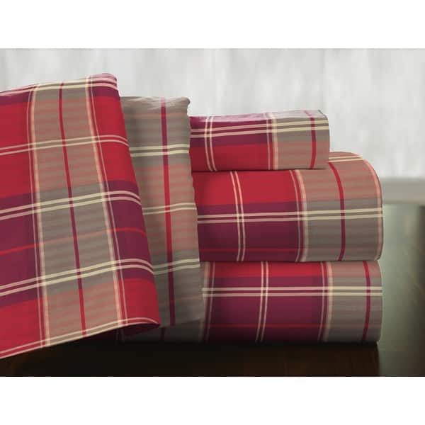 slide 2 of 10, Pointehaven 175 GSM Cotton Flannel Bed Sheet Set with Oversized Sheets California King - Piedmont Plaid