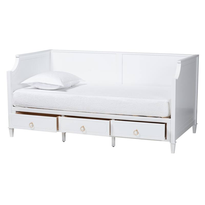 Lowri Classic and Traditional White Finished Wood 3-Drawer Daybed
