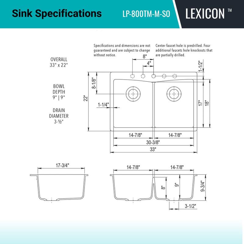 33 Inch Lexicon Platinum Quartz Composite Drop-in Undermount Double Bowl Galaxy Mocha Kitchen Sink LP-800TM-M-SO
