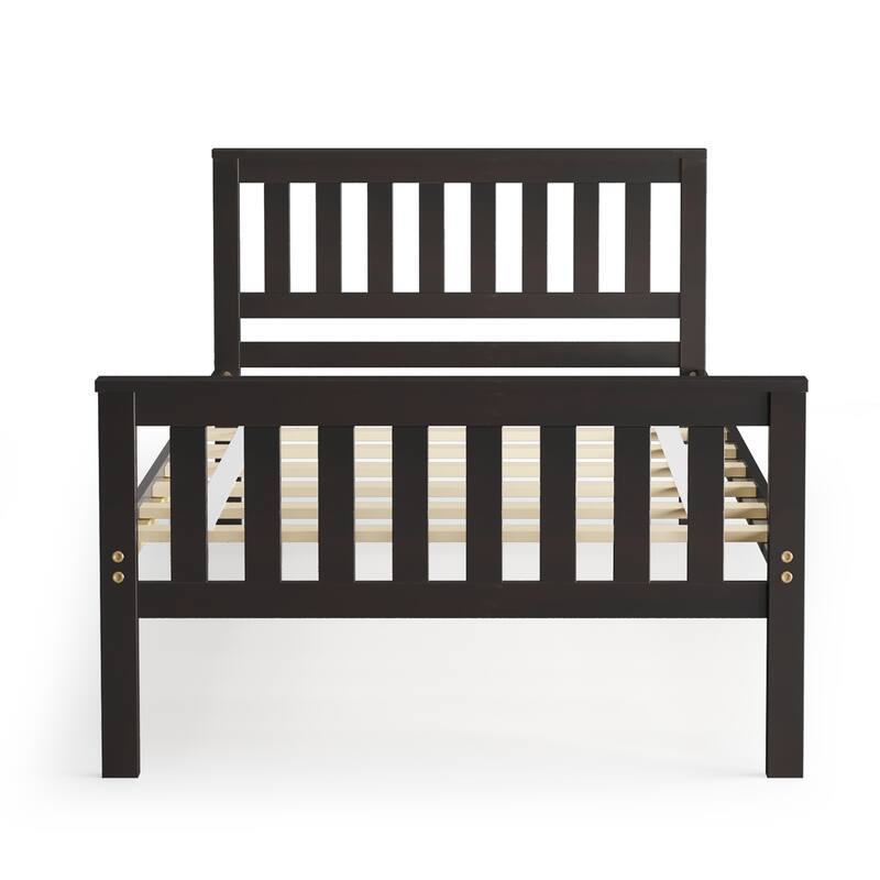 Costway Twin Wood Platform Bed with Headboard and Footboard Mattress