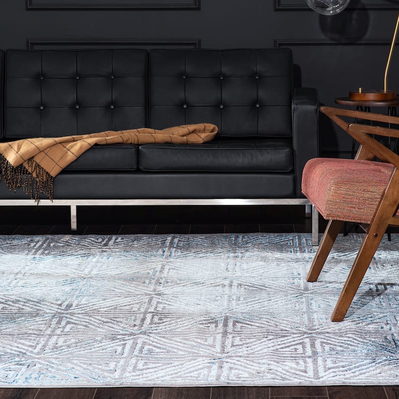 Glory Modern & Contemporary Geometric Indoor Area Rug - 7'11'' x 10'3'' - Blue/Cream