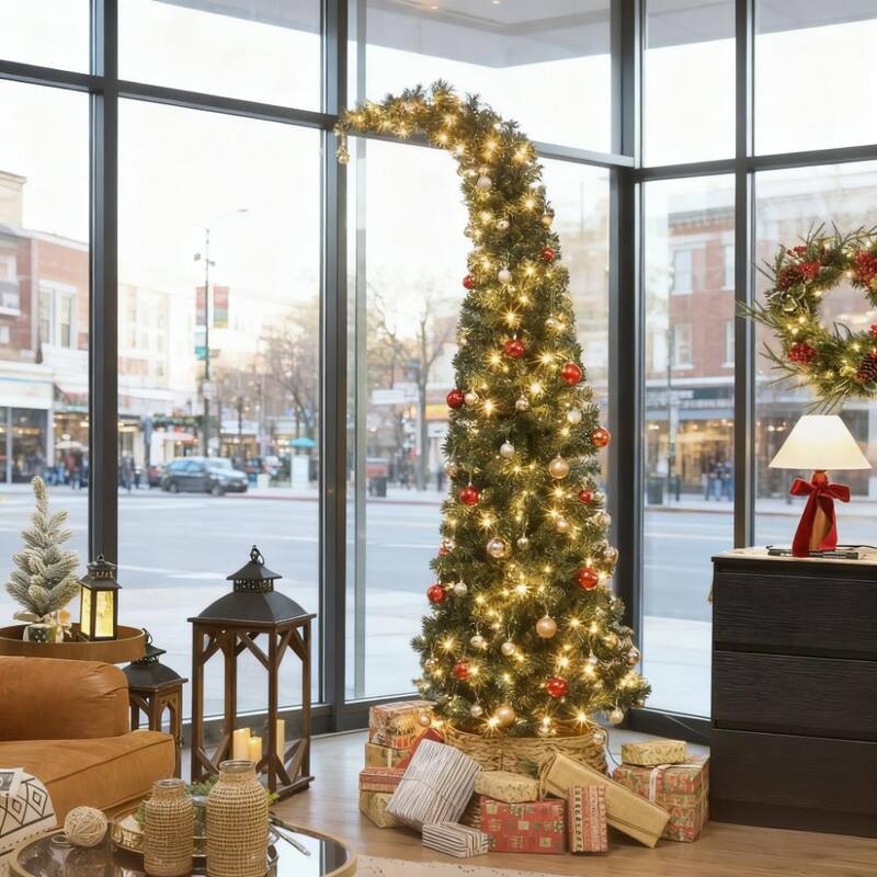 7 ft Christmas Tree with 300 LEDs and Metal Stand, Green