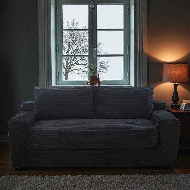 Convertible Memory Foam Loveseat Sofa Bed, No-Assembly Corduroy 2-in-1 Couch with Steel Frame for Small Spaces - Black