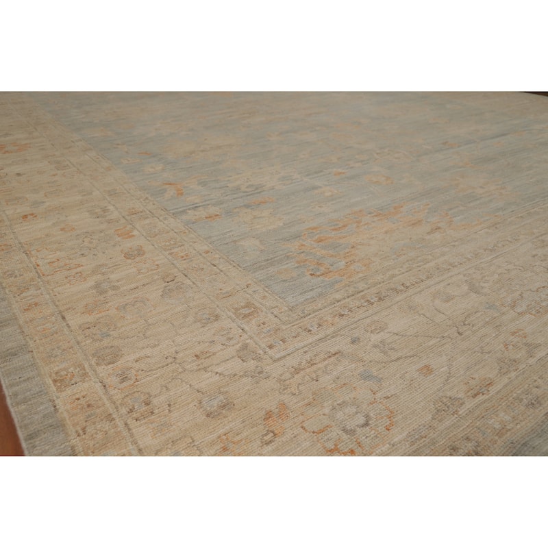 Vegetable Dye Blue Oushak Turkish Area Rug Hand-Knotted Wool Carpet - 9'0" x 11'10" - 9'0" x 11'10" - Blue