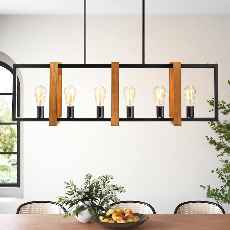 6/7-Light Industrial Pendant Lights Kitchen Island Lantern Farmhouse Linear Chandelier