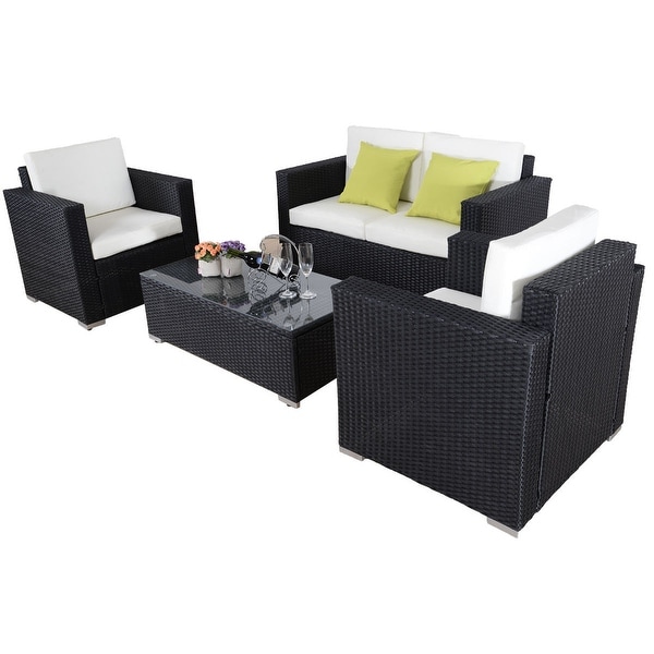 4 pcs Patio Outdoor Cushioned Rattan Sofa