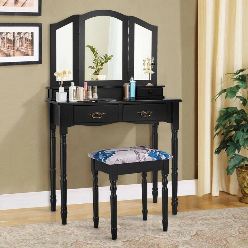 Vanity Makeup Dressing Table with Tri Folding Mirror - 31.5" x 15.7" x 54.0" (L x W x H)
