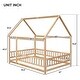 preview thumbnail 23 of 23, Full Size Pine Wood Floor Wooden Bed with House Roof Frame, Fence Guardrails for Kids, Boys and Girls
