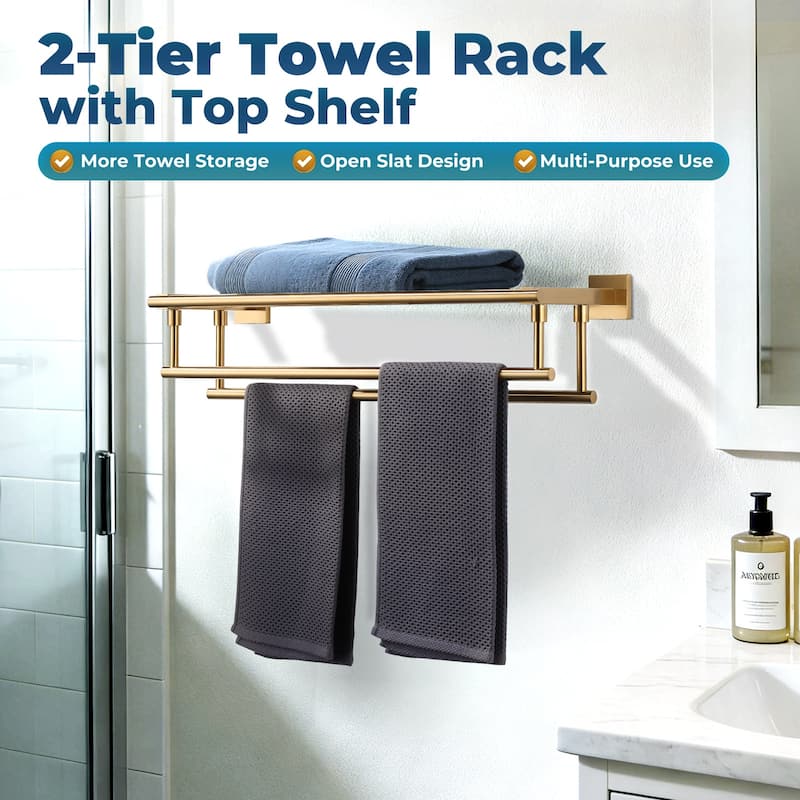 WOWOW Two Towel Holders Wall mounted Towel Rack