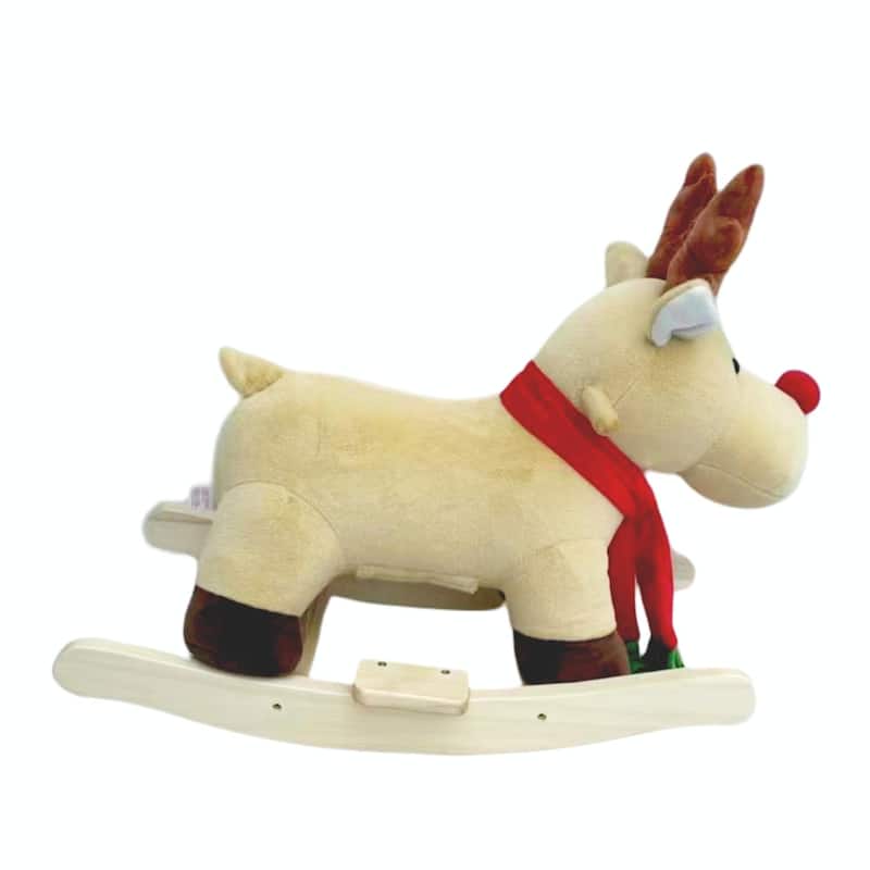 Kids Ride-On Rocking Horse Toy with Lullaby Song, Rocking Toy with Hand Puppets & Safety Belt