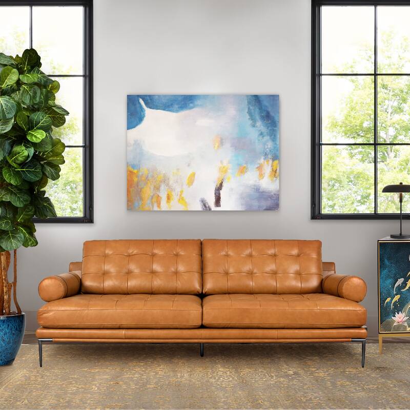 Pasargad Home Prism — Hand-Painted Abstract Oil Painting on Canvas, Blue & Beige with Gold Accents