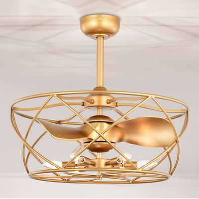 Femi 26-inch Matte Gold 6 Lights 3 Blades Lighted Ceiling Fan with Remote