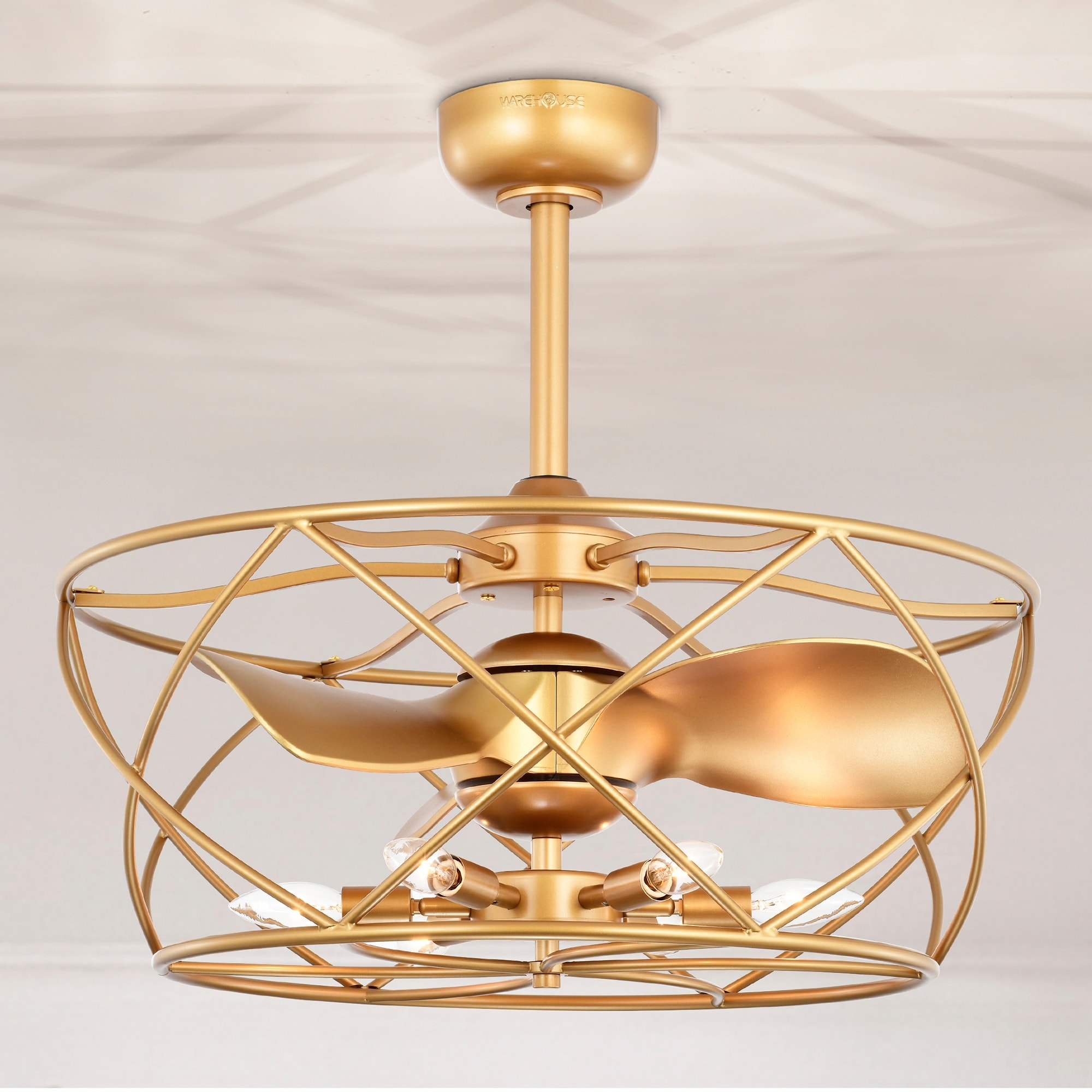 Warehouse of Tiffany Femi 26-inch Matte Gold 6 Lights 3 Blades Lighted Ceiling Fan with Remote