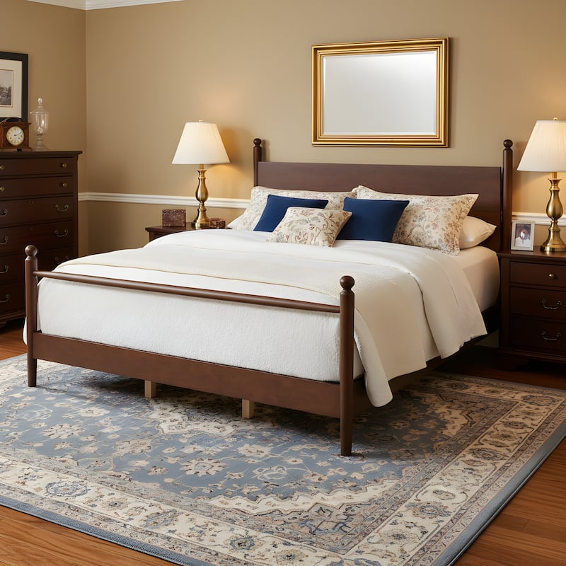 Christopher Knight Home Eldric Solid Poplar and Plywood Bed Frame with Headboard - Walnut Brown - King