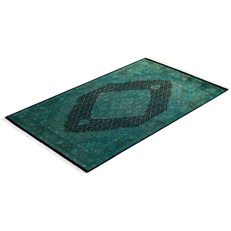 Overton Hand Knotted Wool Vintage Inspired Modern Contemporary Overdyed Blue Area Rug - 4' 1" x 6' 9"