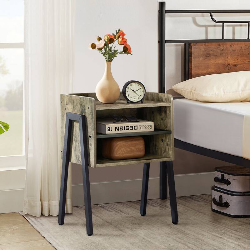 Javlergo Stackable Nightstand with Open Storage Shelves for Bedroom, Side End Table for Living Room - Grey