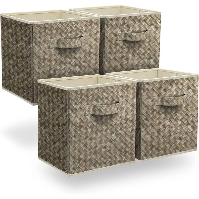 Sorbus Foldable Storage Cube Basket Bin (4 Pack, Woven Print - Beige)