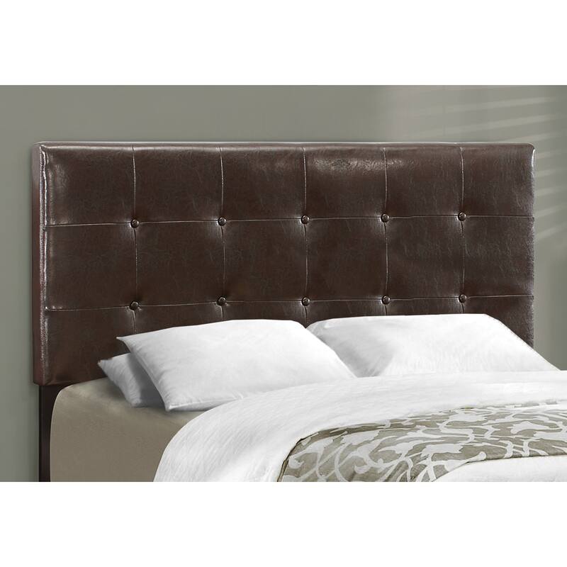 Full Size Upholstered Bed Frame with Brown Leather Look, Tufted Headboard