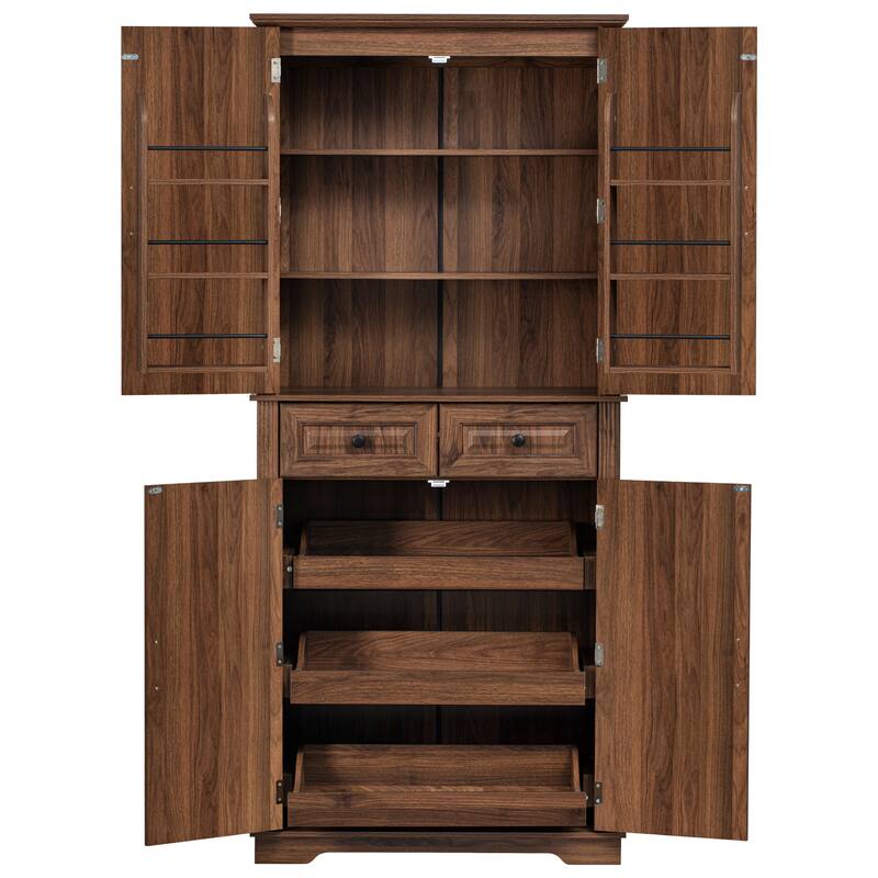 Roomfitters 71" Tall Kitchen Pantry Cabinet with 3 Pull-Out Organizers & 6 Door Shelves