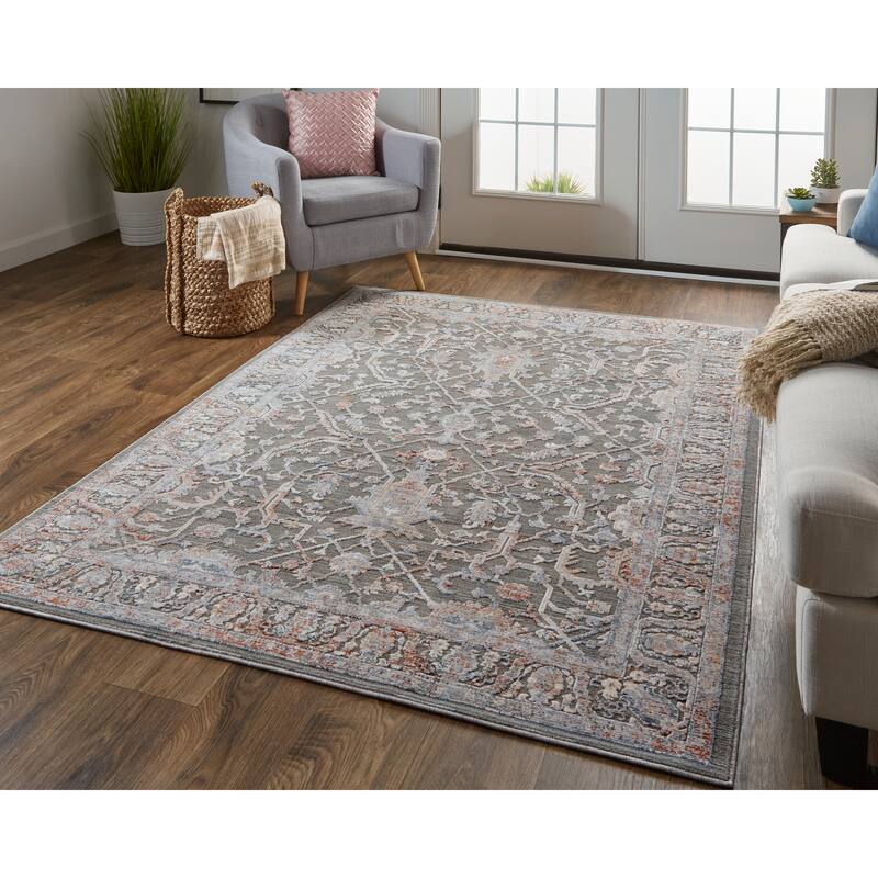 Sybil Transitional Oriental Style Rug, Charcoal/Blue/Red