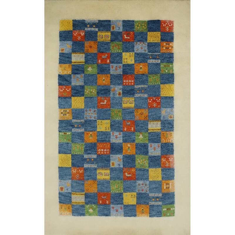 Hand Knotted Oriental 100% Wool Carpet Tribal Modern Navy Blue & Blues Gabbeh Area Rug - 7' 7'' X 5' 3''