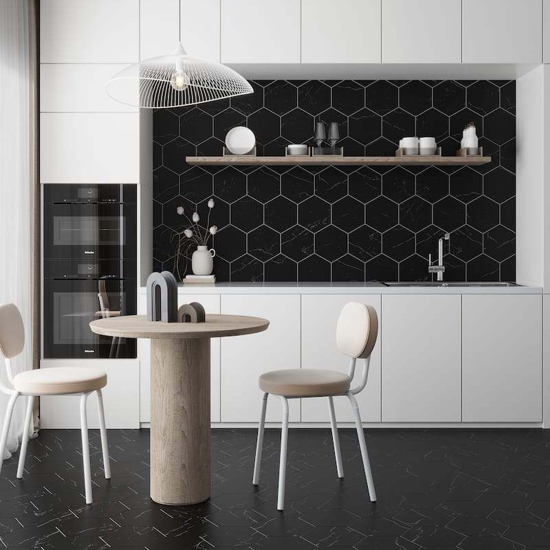 Apollo tile 10 x 10 Noir Luxe Honed Eastern Black Marble Tile (2.95 sq ft/case) - 5 Pack