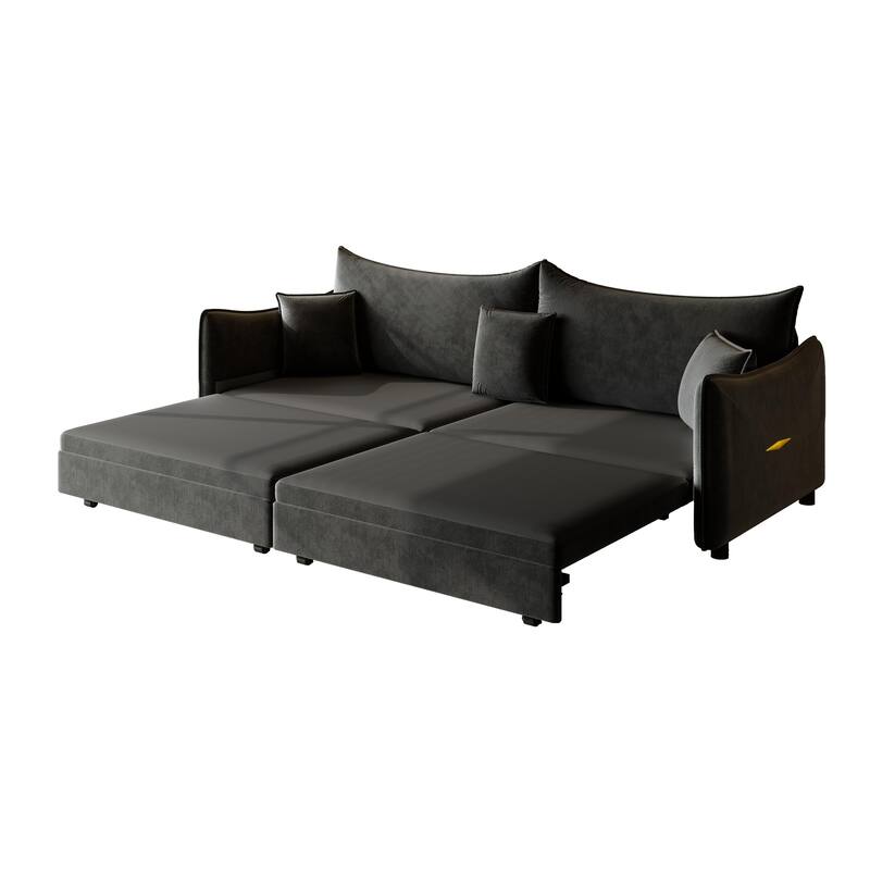 Convertible Sleeper Sofa Bed, Modern Velvet Loveseat Pull-Out Couch Bed, Oversized Love Seat Lounge Sofa with 3 Pillows