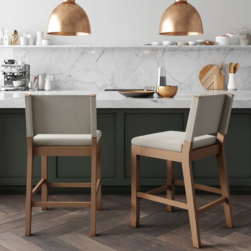 Nathan James Linus Modern Upholstered Bar Stool with Back and Solid Rubberwood Legs
