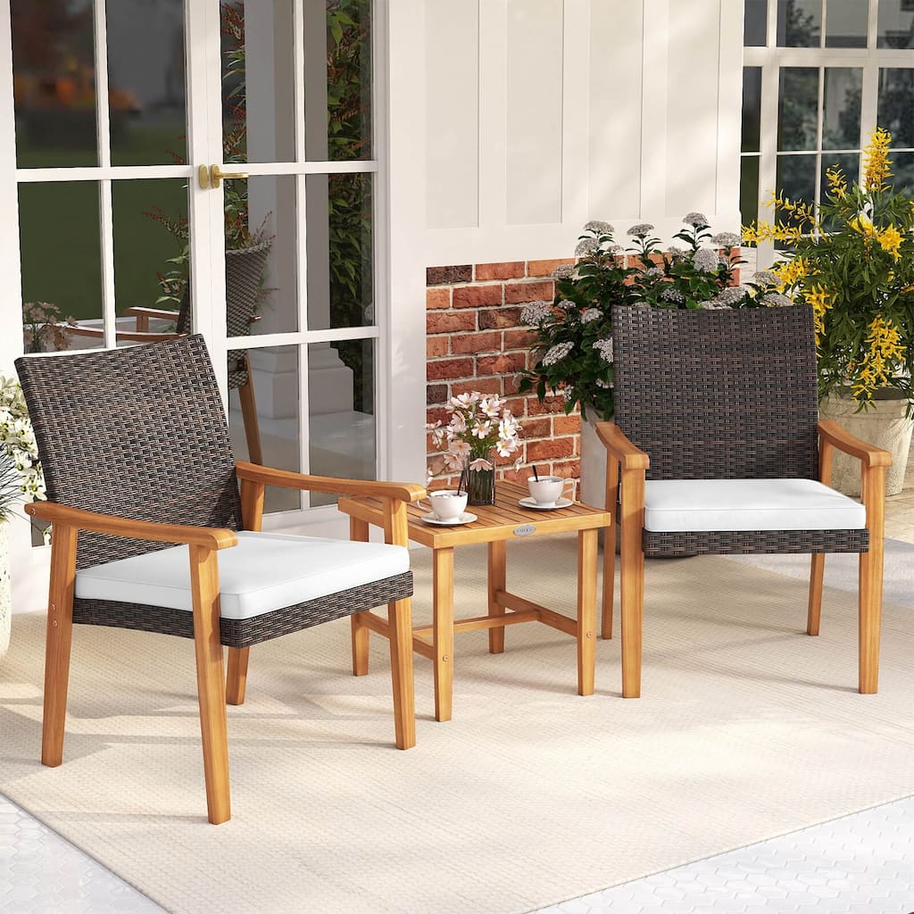 Costway 3 PCS Patio PE Wicker Furniture Set with Coffee Table and - See Details