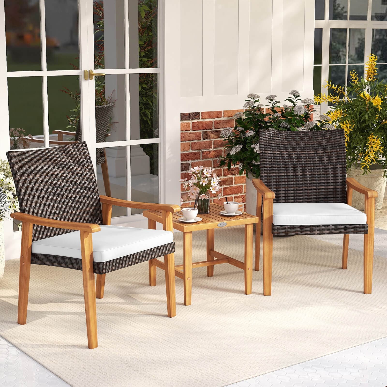 Costway 3 PCS Patio PE Wicker Furniture Set with Coffee Table and - See Details