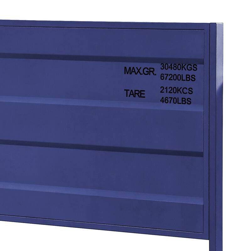 Blue Twin Metal Platform Bed with Cargo Container Design & 21-Slat Support