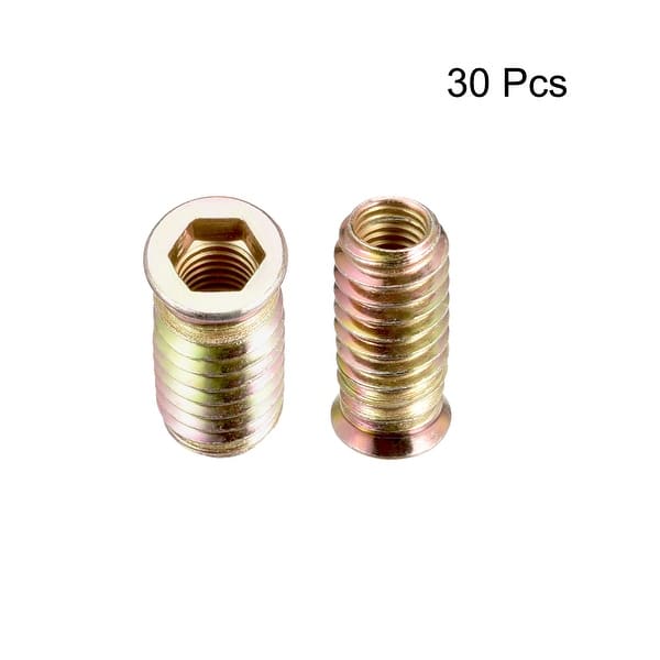 Wood Furniture M8x30mm Threaded Insert Nuts Hex Socket Drive 30pcs Bronze Tone Bed Bath