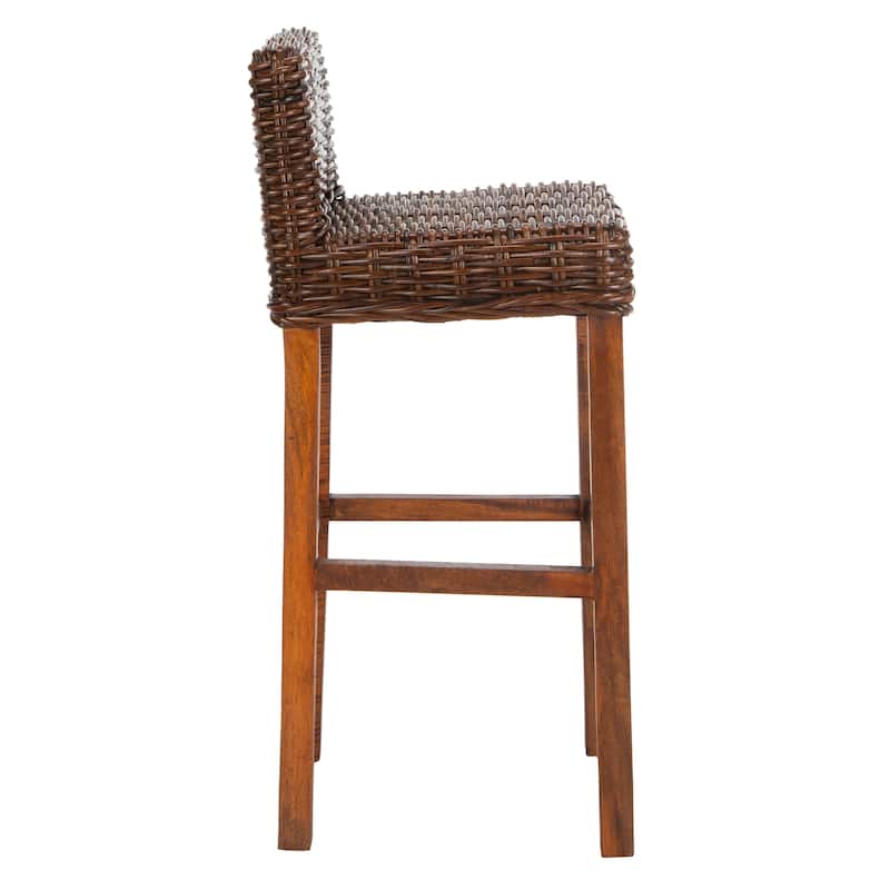 SAFAVIEH Tana -30 Inch Thomas Indoor Wicker Brown Bar Stool - 17.7" x 17.7" x 37.4" - 18Wx18Dx37H