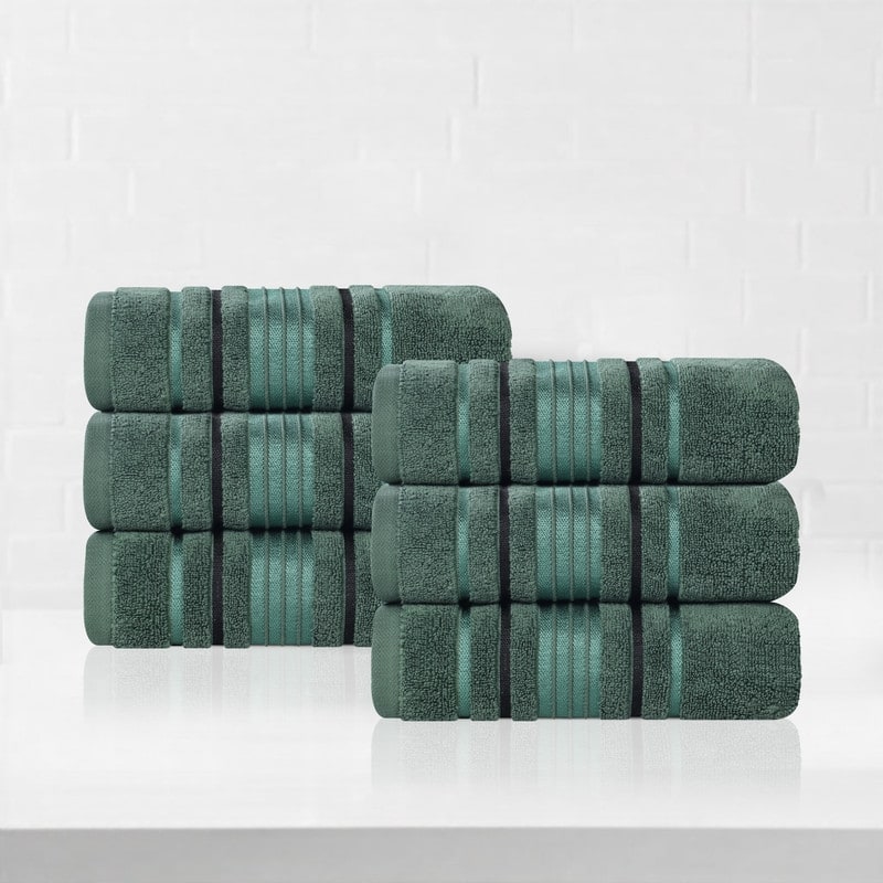 Superior Sadie Zero Twist Cotton Solid Hand Towel, Set of 6 - Forest Green