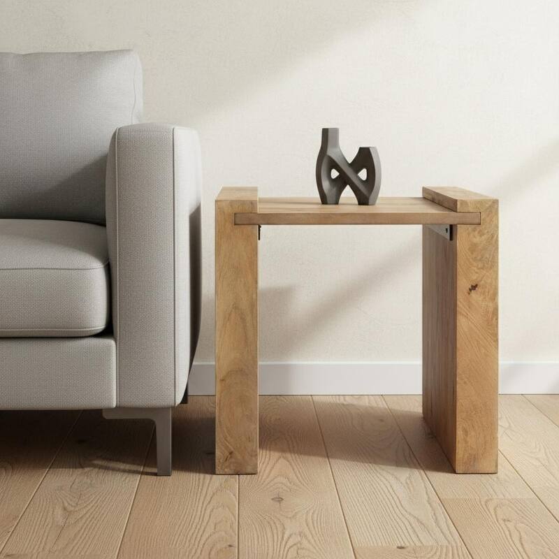 HomeRoots 22" Natural and Brown Solid Wood and Wood Tray Table - 22.00 in. x 22.50 in. x 23.00 in. - Natural - Wood