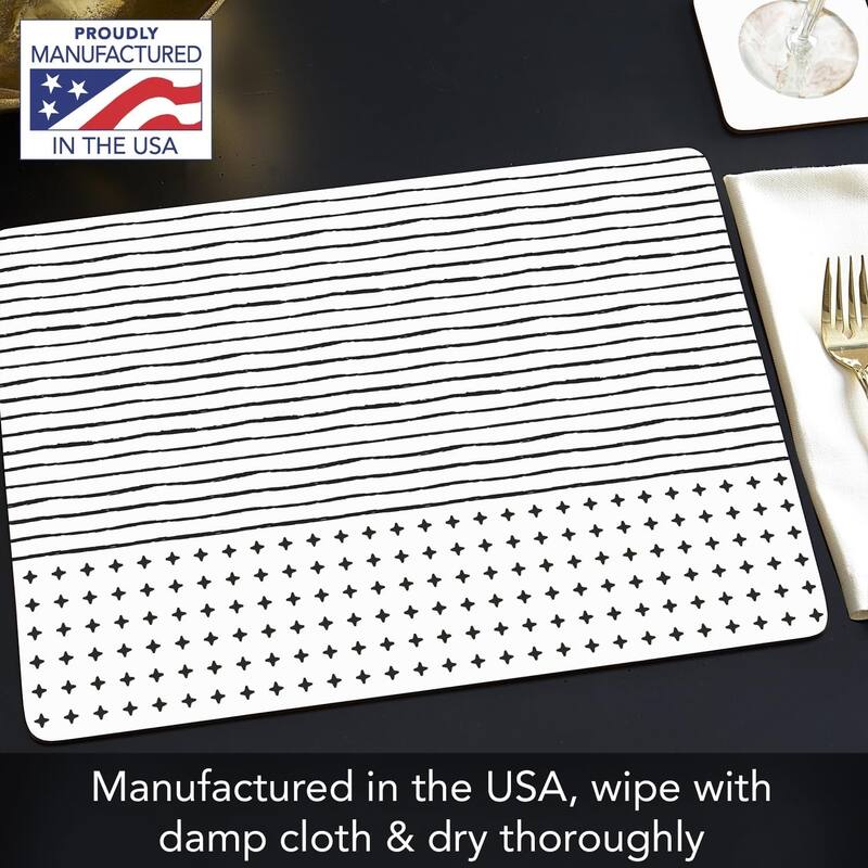 Lines & Dots Decorative Hardboard Placemats with Protective Cork Backing 4 Pack Heat Tolerant and Easily Wipes Clean