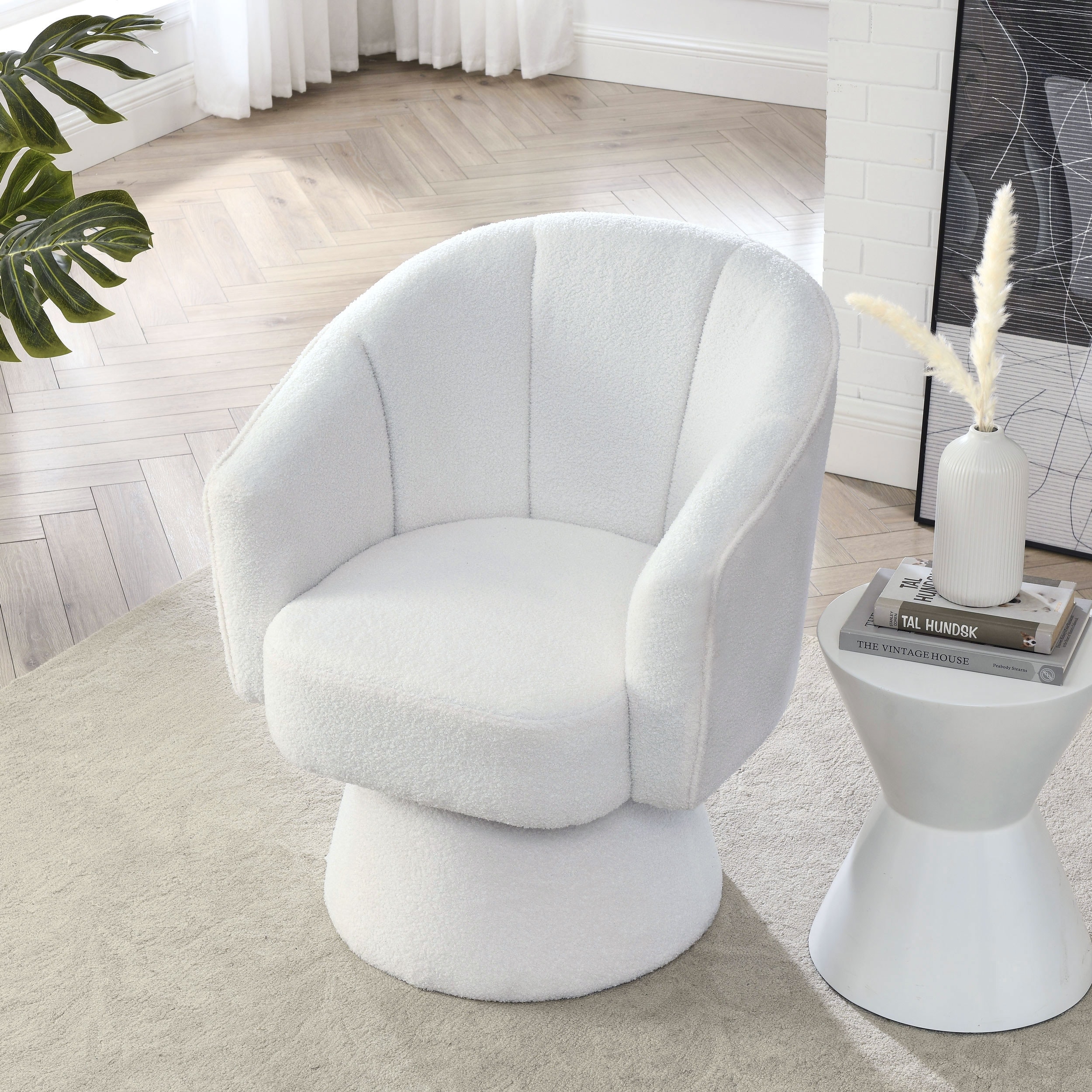 Petal Accent Lounge Swivel Chair with Tufting and Base Bed Bath