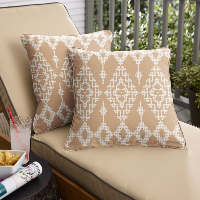 Sorra Home Outdura Folklore Indoor/Outdoor Corded Square Pillows (Set of 2) - 18 in (Set of 2) - Folklore Sorbet