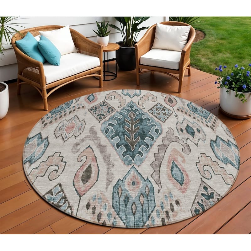 HomeRoots Moroccan Transitional Rectangle Outdoor Rug - 8' Round