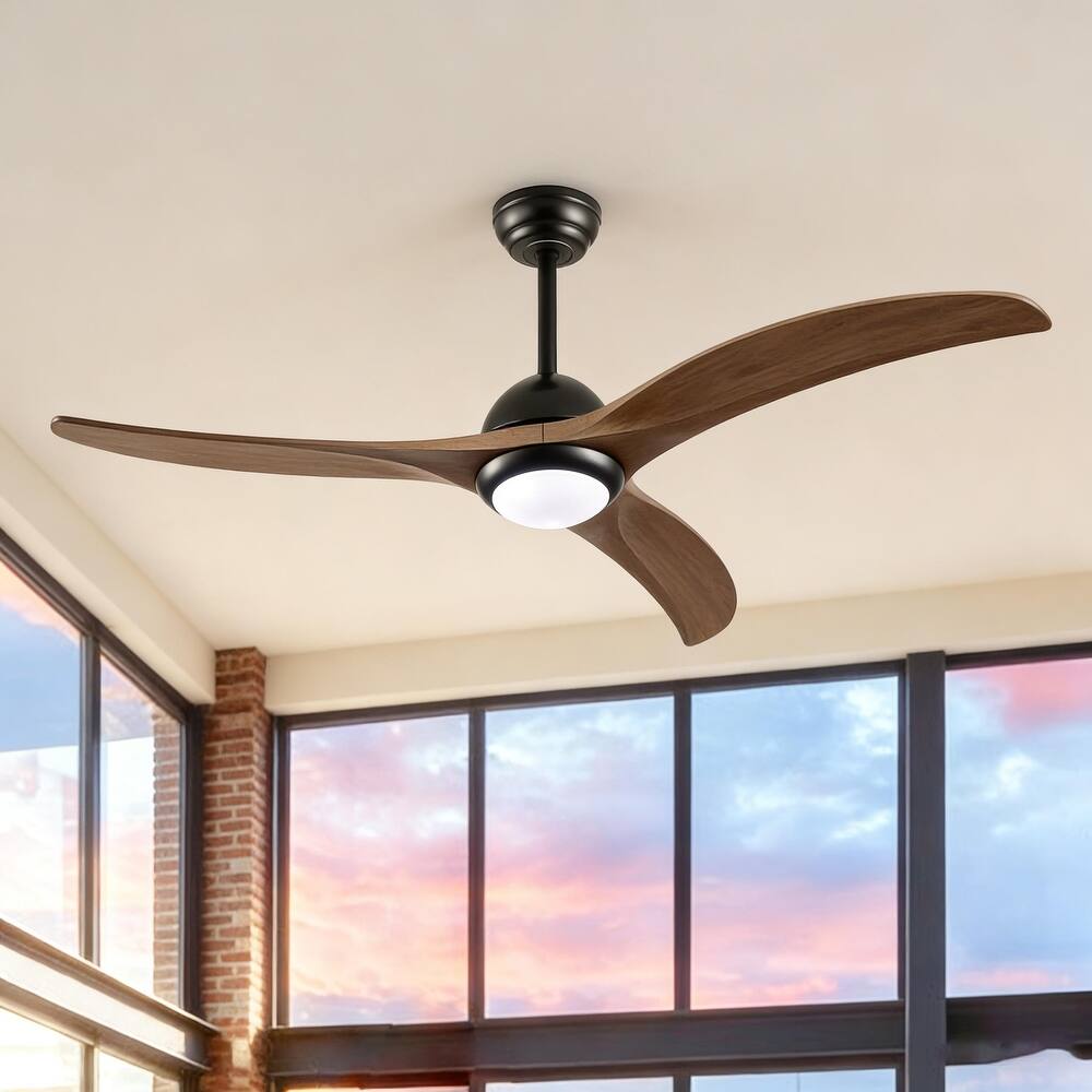 52 inches Indoor Solid Wood 6-Speed Ceiling Fan with Lights, Slient 3-Color Futuristic Ceiling Fan with Remote - 52 Inches