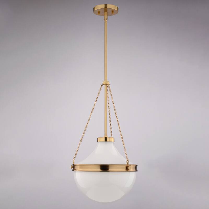 VAXCEL Lincoln 1-Light 12.75 in. Wide Globe Mini Pendant with White Milk Glass Shade, Adj Height Hanging Ceiling Fixture