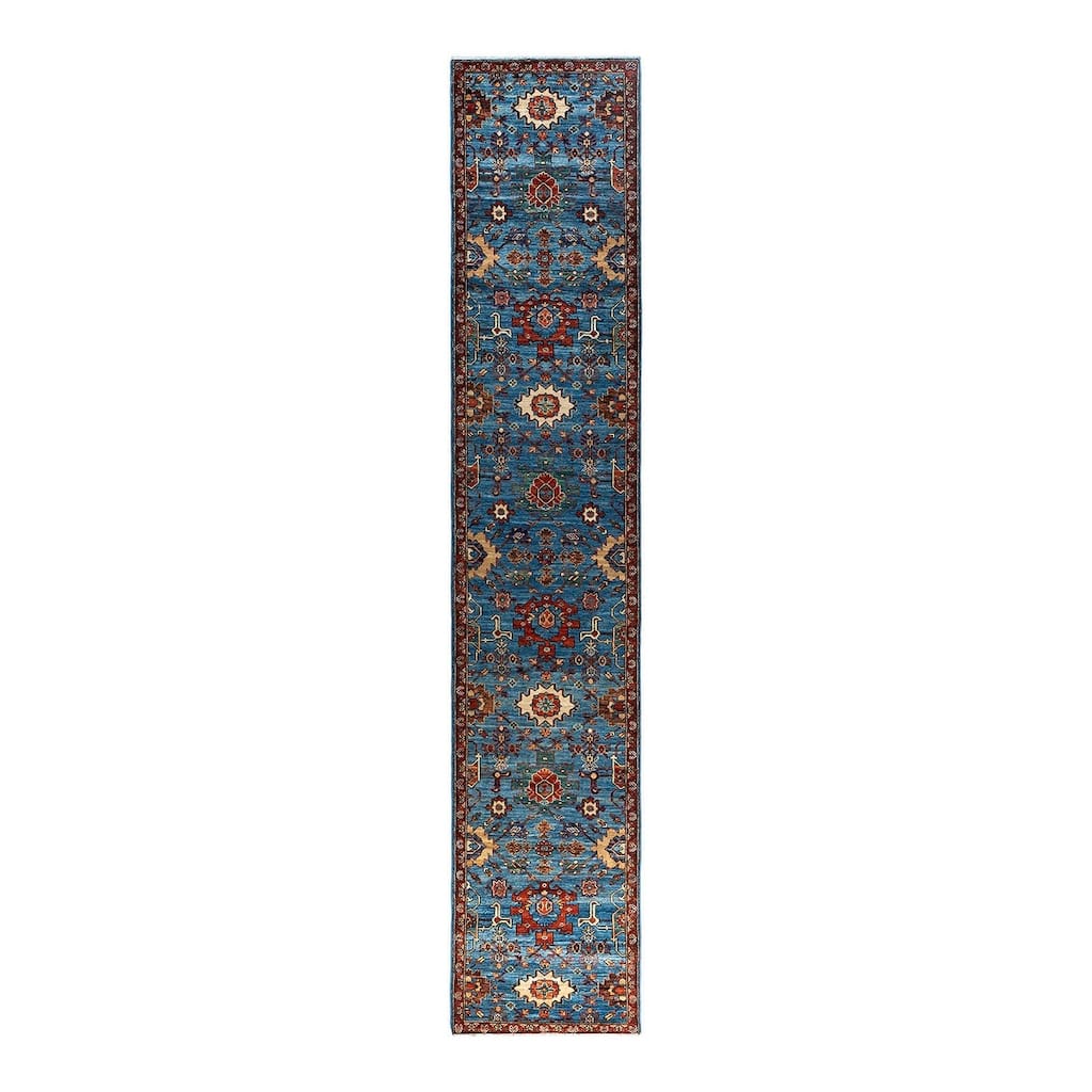 Serapi One-of-a-Kind Hand-Knotted Runner Rug - Light Blue, 2' 8" x 14' 7" - 2' 8" x 14' 7"