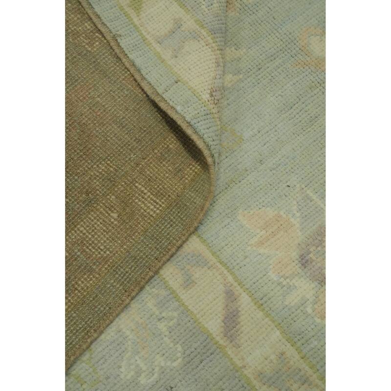 Vegetable Dye Wool Oushak Turkish Area Rug, Floral Geometric Carpet - 12' 0'' X 9' 2''