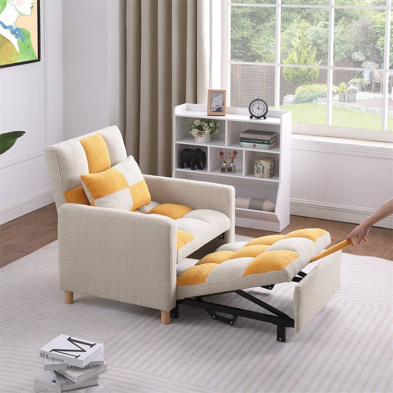 Teddy Fabric Convertible Multi-Functional Sleeper Sofa with Pillow