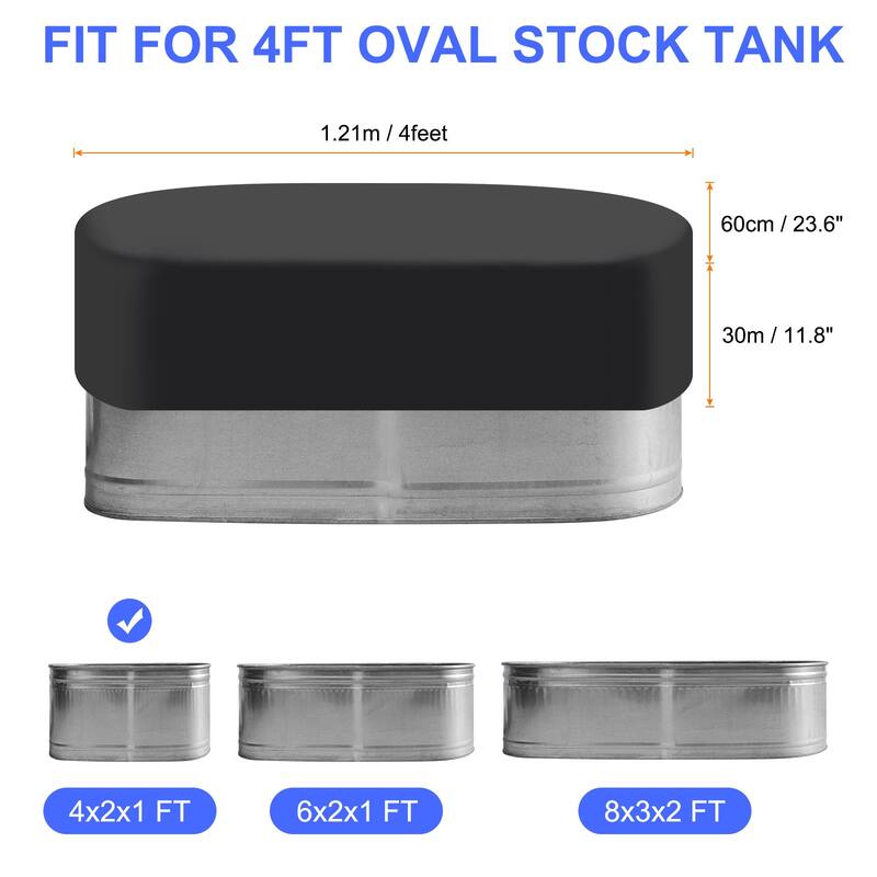 Oval Stock Tank Cover Waterproof 420D Oxford SPA Bath Pool Cover Black - 4Ft